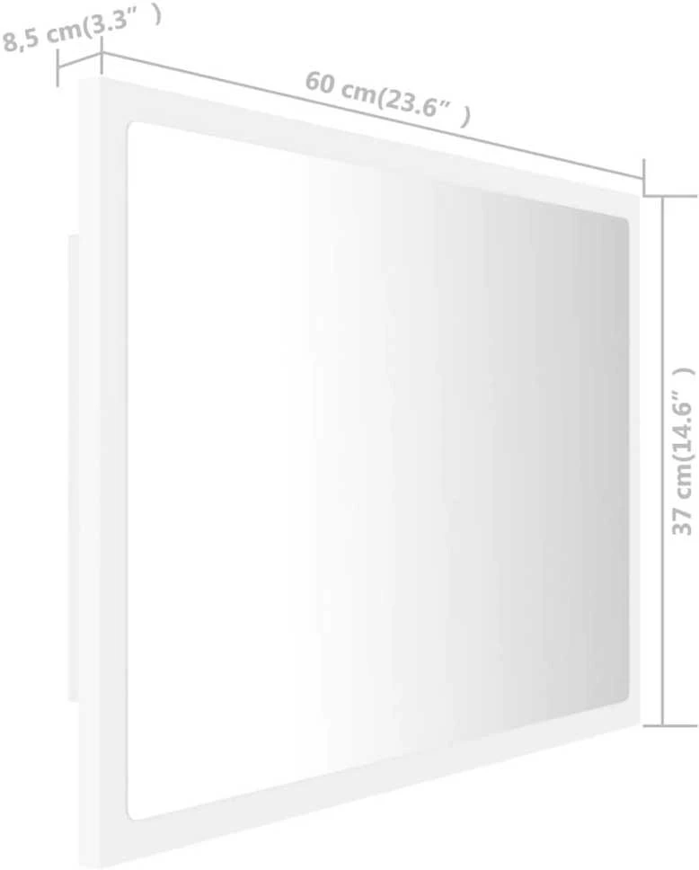 Vonios kambario LED veidrodis, baltas, 60x8,5x37cm, akrilas