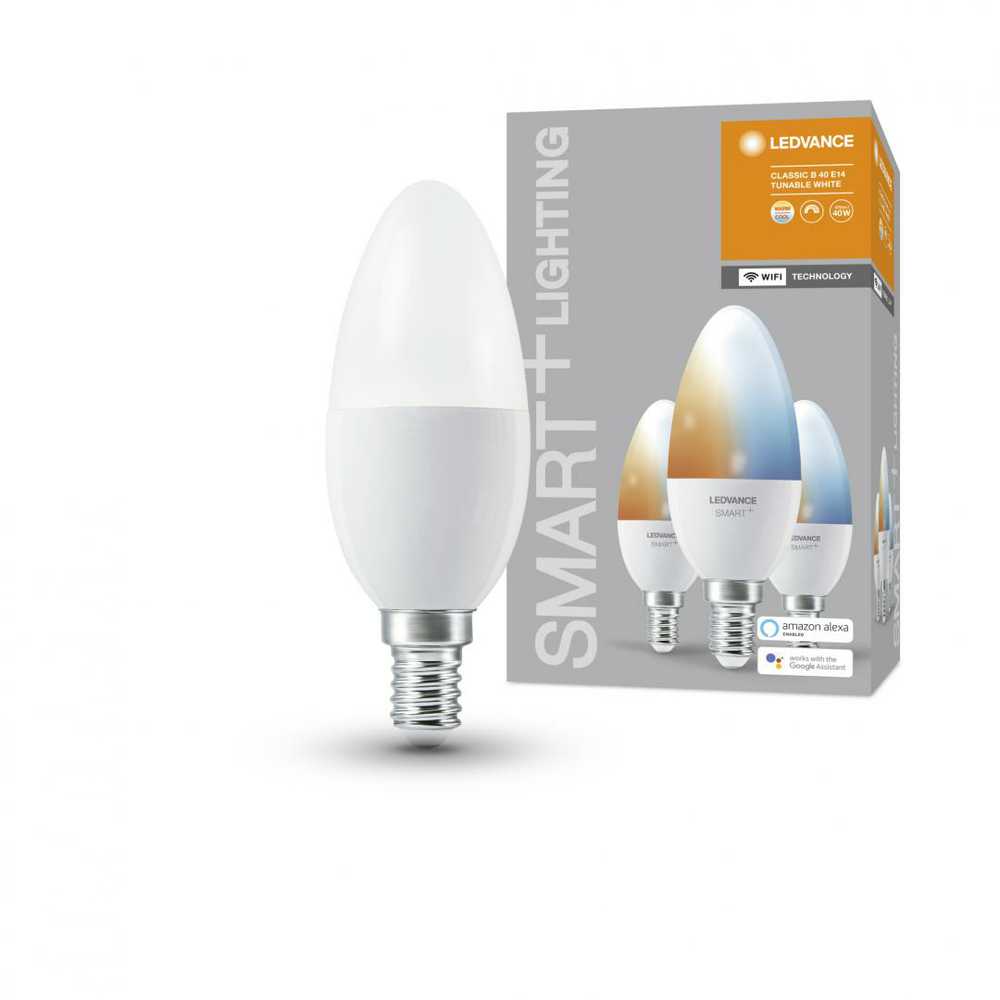 Ledvance SMART+ WiFi Classic Candle Tunable Baltas 40 5W 2700-6500K E14, 3vnt pakuotė Ledvance SMART+ WiFi Candle Tunable Baltas 40 5W 2700-6500K E14, 3vnt pack E14 5 W Tunable Baltas-5070K