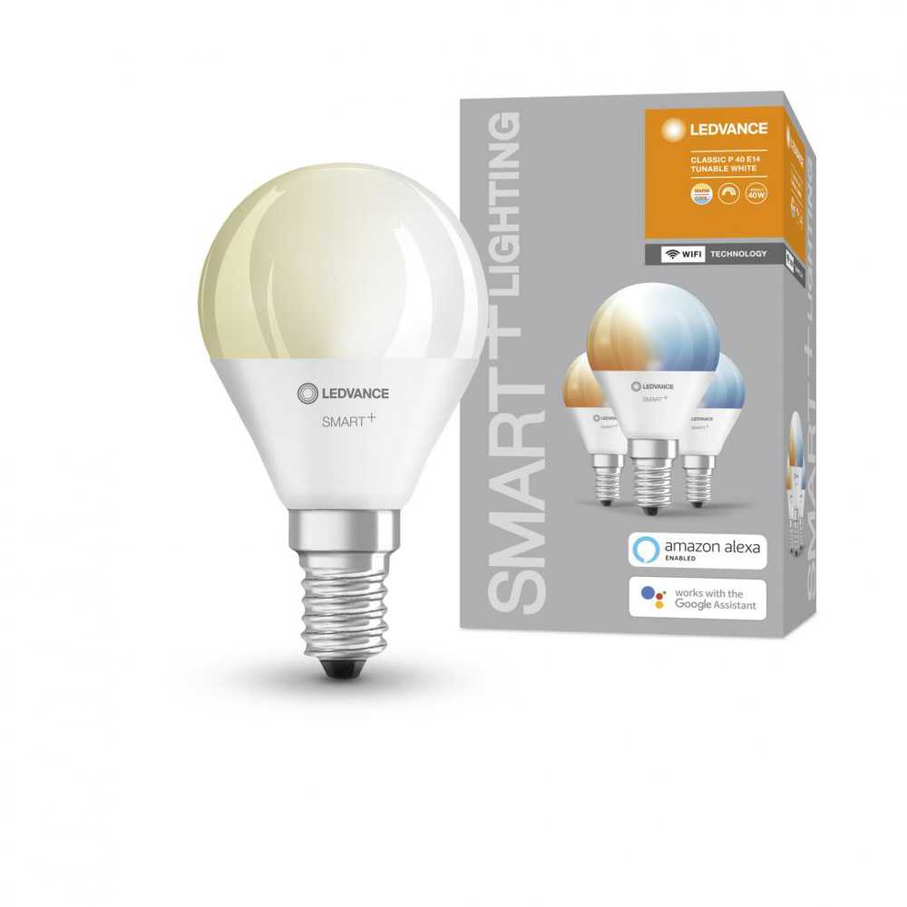 Ledvance SMART+ WiFi Classic Mini Lemputė Tunable Baltas 40 5W 2700-6500K E14, 3vnt pakuotė Ledvance SMART+ WiFi Mini Lemputė Tunable Baltas 40 5W 2700-6500K E14, 3vnt pakuotė E14 5 W Derinama Baltas-6Fi70K