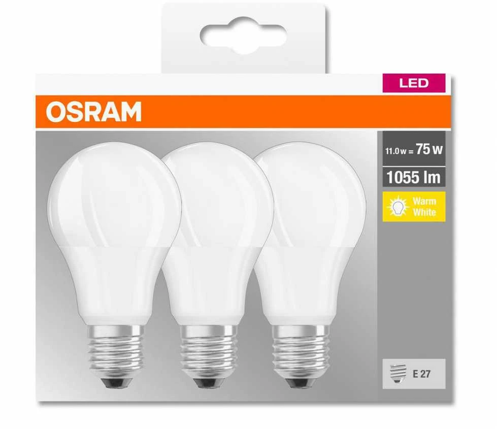 LED lemputė Osram CLA75 10W E27 3 vnt. šilta balta