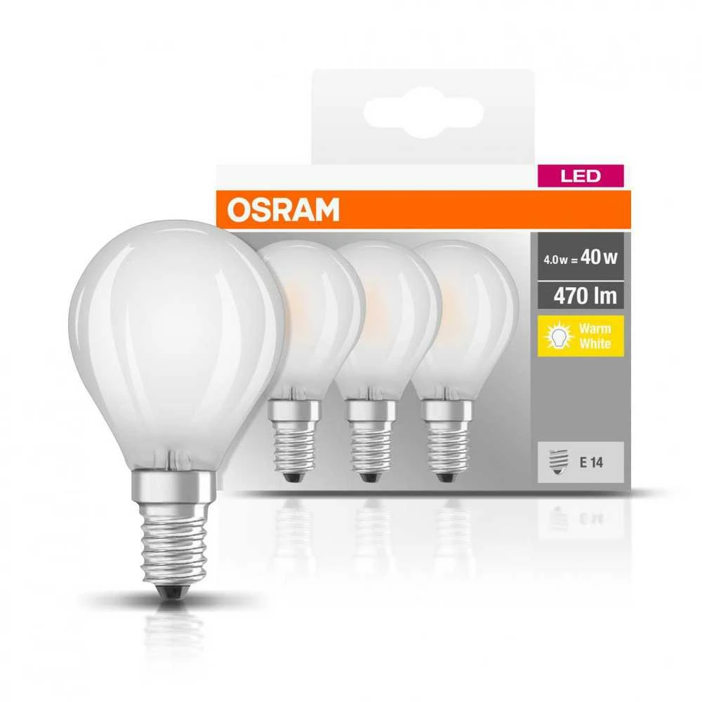 LED lempa Osram P40, 4W, E14, 2700K, 470lm, 3 vnt.