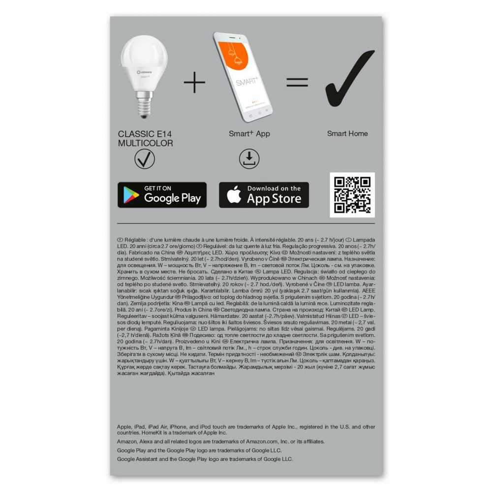 Ledvance 4,9W LED lemputė SMART+ WiFi Mini Bulb Multicolour 40, E14, 2700…6500K