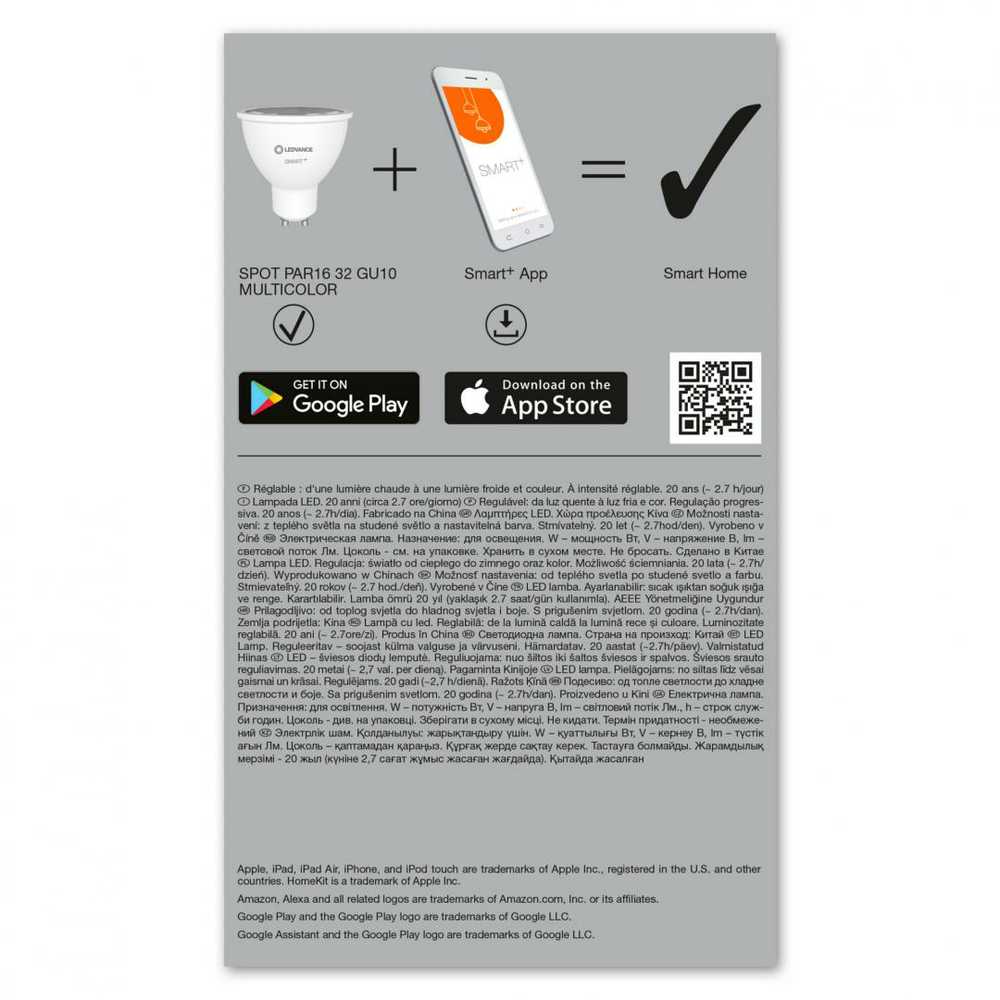 Ledvance SMART+ WiFi Spot RGBW Multicolour 40 5W 45° 2700-6500K GU10, 3vnt pakuotė | GU10 | 5 W | RGBW | Bevielis internetas