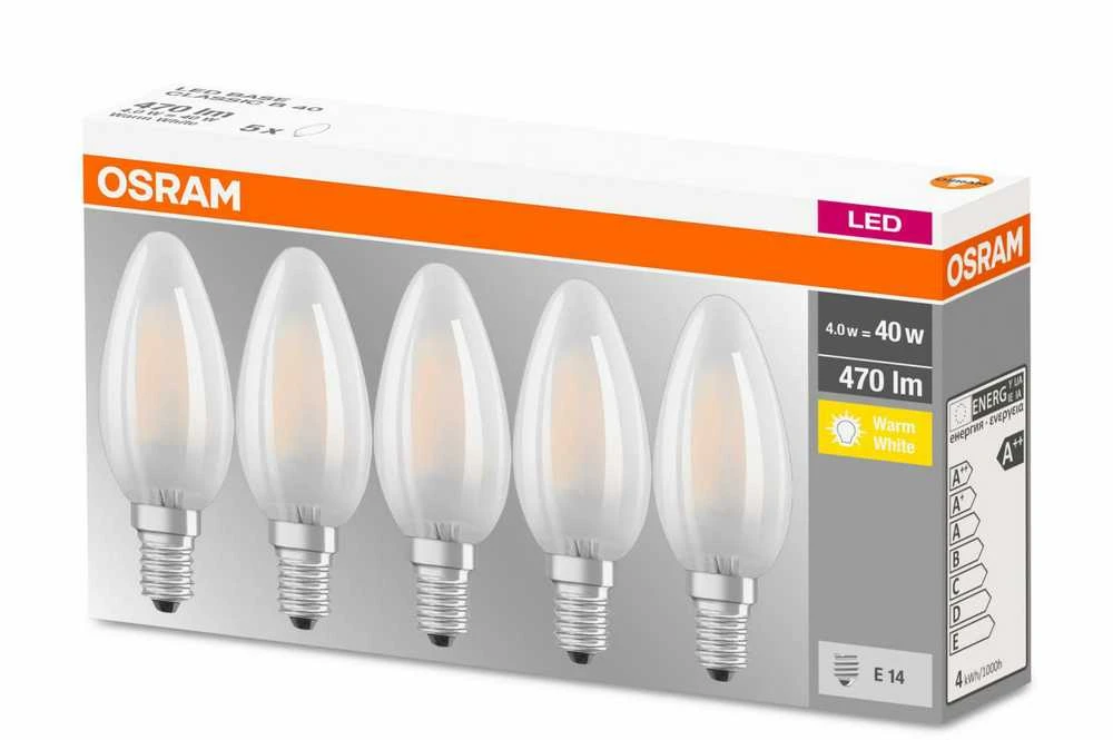 Ledvance OSRAM LED BASE CL B GL Fros. 4W 827 E14 470lm 2700K (CRI 80) 10000h A++ (Krabička 5ks)