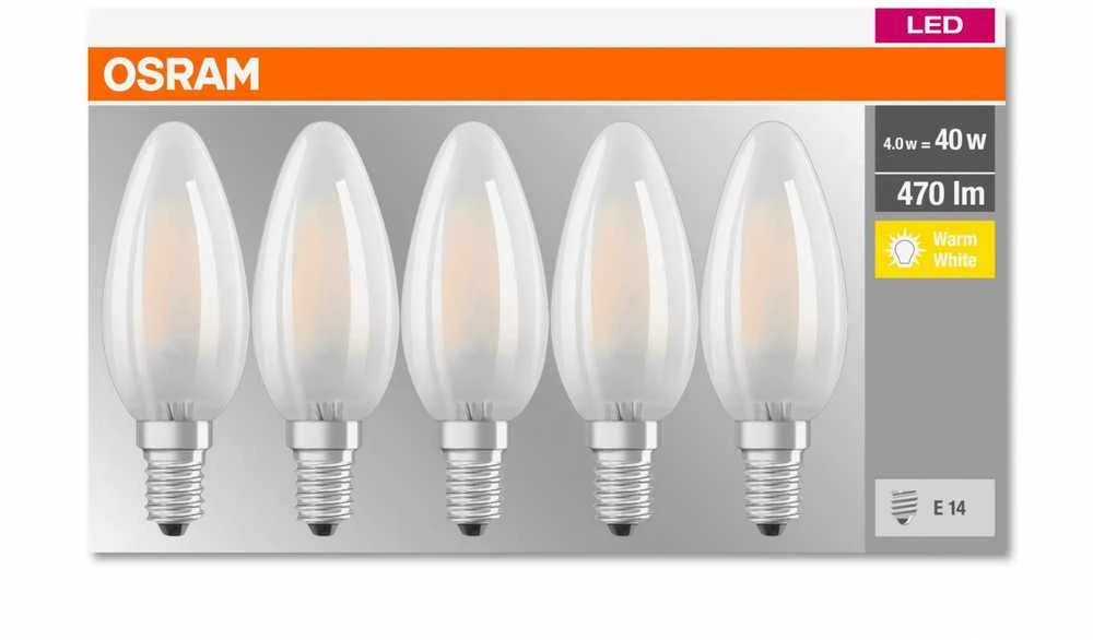 Ledvance OSRAM LED BASE CL B GL Fros. 4W 827 E14 470lm 2700K (CRI 80) 10000h A++ (Krabička 5ks)