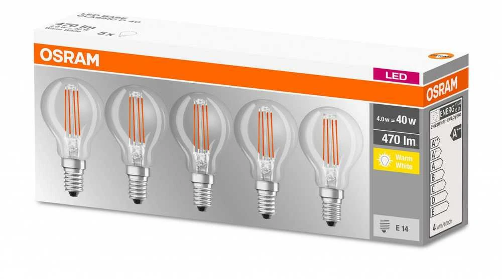 Ledvance OSRAM LED BASE CL P Filament 4,5W 827 E14 470lm 2700K (CRI 80) 10000h A++ (Krabička 5ks)