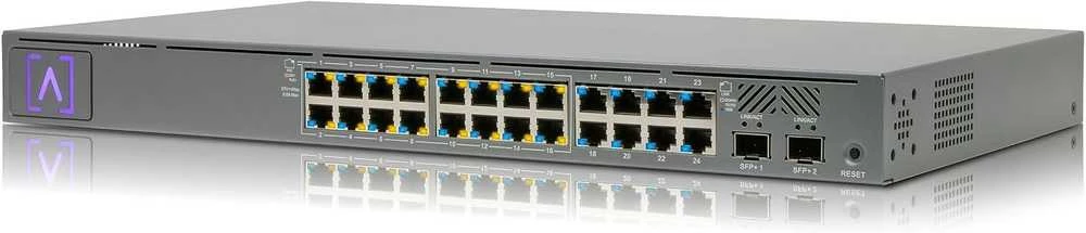 Šakotuvas „Alta Labs S24-PoE“ | Komutatorius | 24x RJ45 1000Mb/s, 16x PoE+, 2x SFP+, 240W, „Bluetooth“, programėlė, stovas