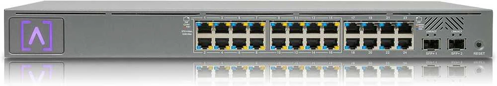 Šakotuvas „Alta Labs S24-PoE“ | Komutatorius | 24x RJ45 1000Mb/s, 16x PoE+, 2x SFP+, 240W, „Bluetooth“, programėlė, stovas