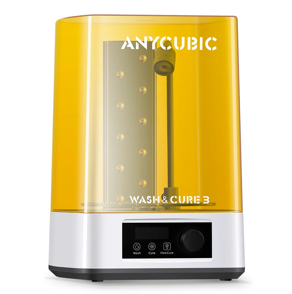 Anycubic Wash & Cure 3 su geltonu UV apsauginiu dangčiu