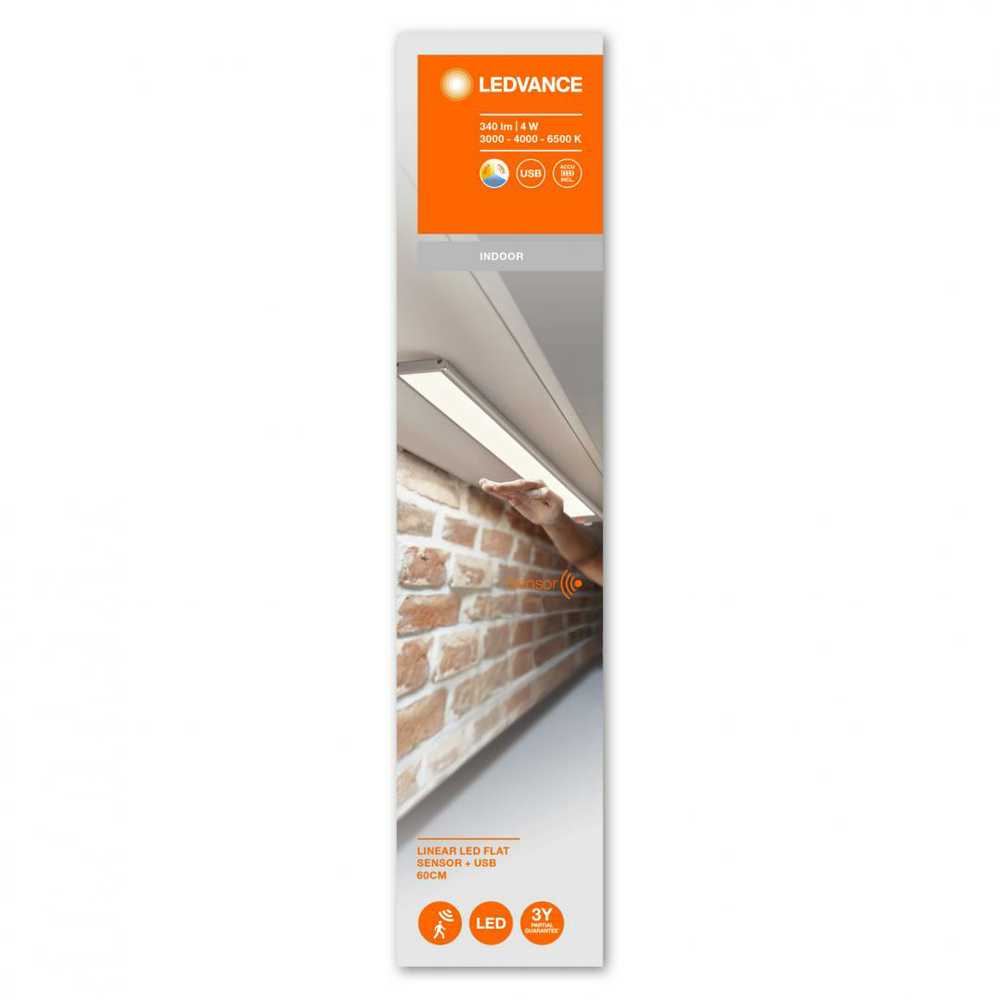 Ledvance 4W LED linijinis šviestuvas, pilkas, 3000-6500K, su judesio/šviesos davikliu ir baterija