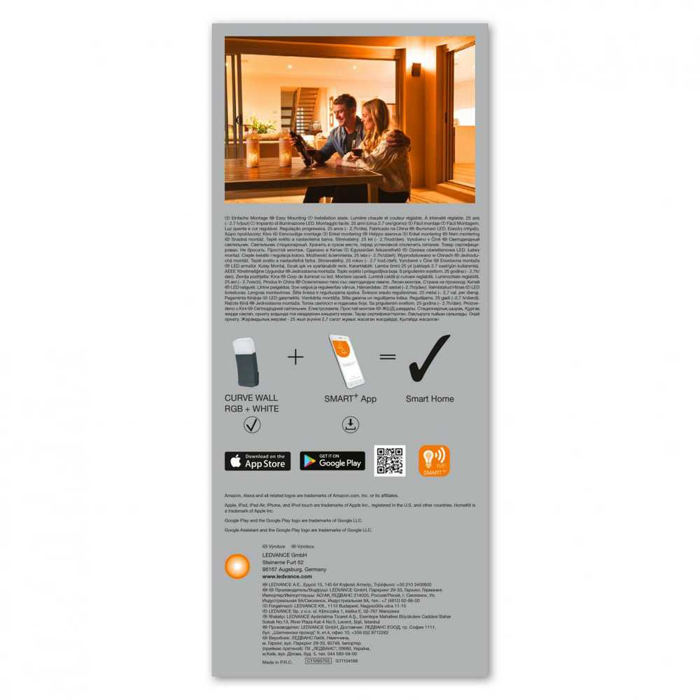 Ledvance 9W LED šviestuvas SMART+ WIFI CURVE DG, tamsiai pilkas, 3000K, reguliuojamos RGB spalvos, 80cm