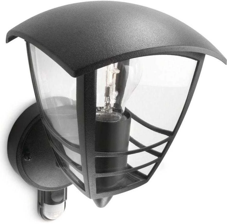 Philips Sieninis lauko šviestuvas CREEK, E27, juodas, IP44, su judesio davikliu