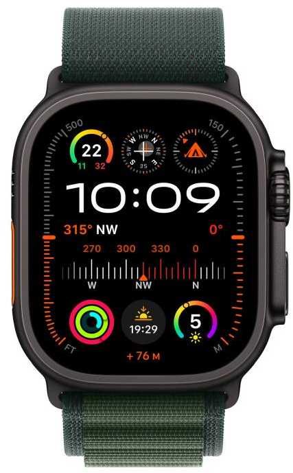Apple 49mm Dark Žalias Alpine Loop - Large - Juoda Titano apdaila