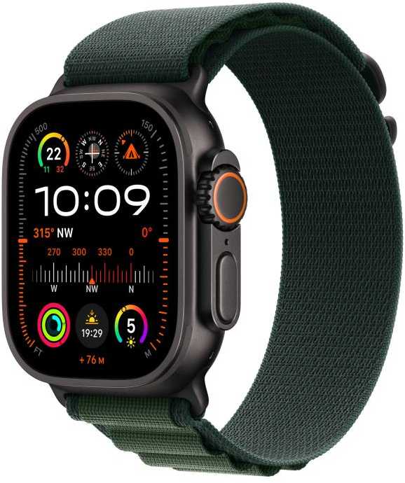Apple 49mm Dark Žalias Alpine Loop - Large - Juoda Titano apdaila