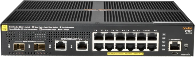 Šakotuvas Hewlett Packard (HP) HPE Aruba 2930F-12G 12x GB-Lan, davon 12x PoE+ (139W), 2x SFP+