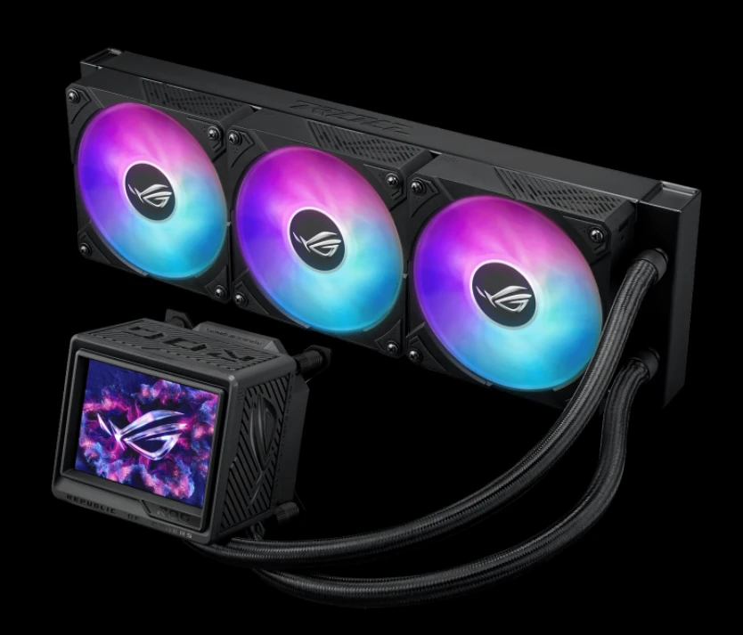 Asus ROG Ryujin III 360 su RGB ventiliatoriais ir LCD ekranu
