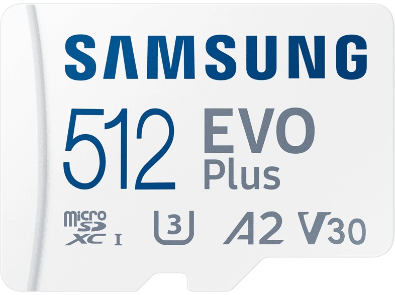 Atminties kortelė Samsung Micro SD Card EVO PLUS 512 GB Micro SDXC Flash atminties klasė 10 SD adapter/Baltos spalvos