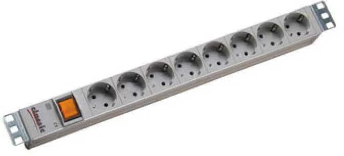 Bachmann 19" lizdo juosta ALU 1U, 8x 35°, pilka, 2,0m, su jungikliu