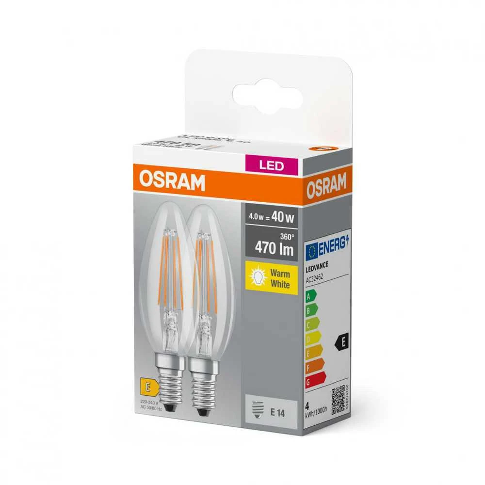 Lemputė Osram LED, B40, šiltai balta, E14, 4 W, 470 lm