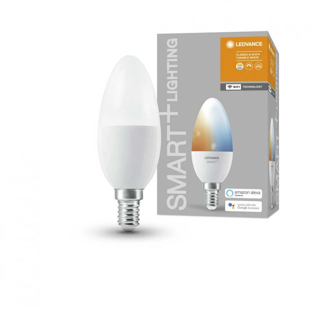 Ledvance SMART+ WiFi Classic Candle Tunable Baltas 40 5W 2700-6500K E14 Ledvance SMART+ WiFi Candle Tunable Baltas 40 5W 2700-6500K E14 E14 5 W Tunable Baltas 2700-6500K Wi-Fi