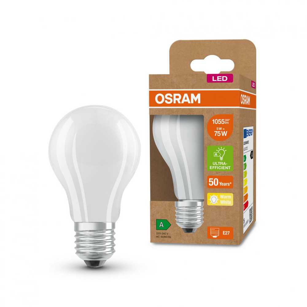 Osram 5W LED lemputė ULTRA EFFICIENT CL A GL FR 75, E27, 3000K