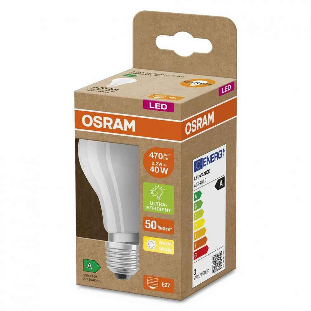Osram 2,2W LED lemputė, E27, baltos matinės sp., 3000K