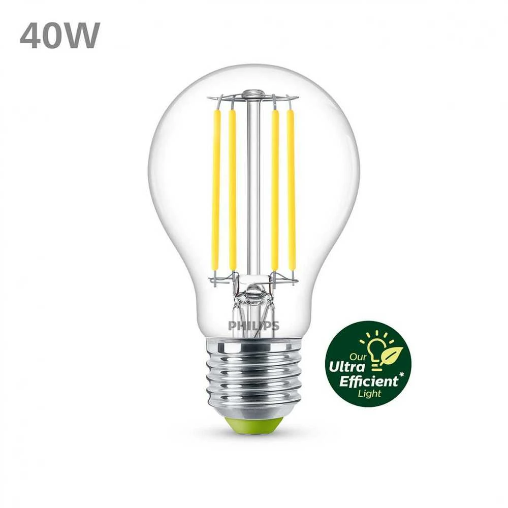 „Philips“ klasikinė LED lempa su 40 W, E27 pagrindu, skaidri, šaltai balta (4000 K)