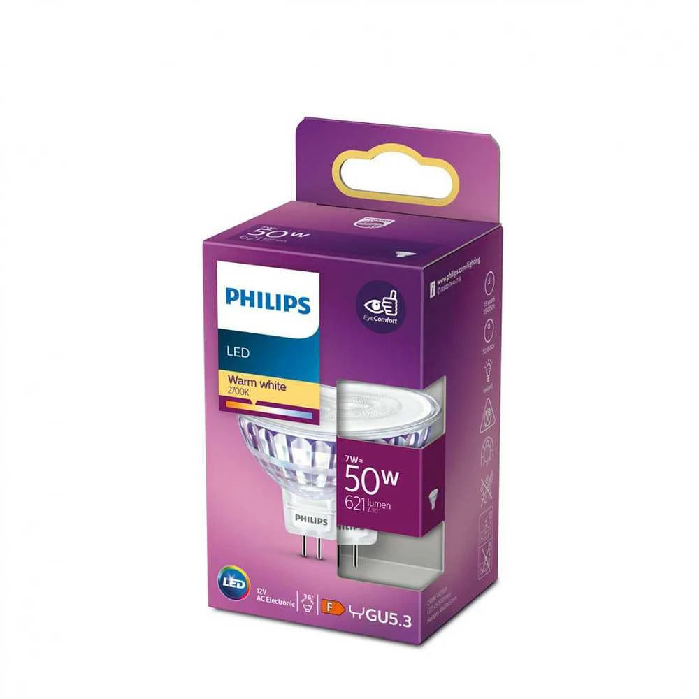 LED lemputė Philips MR16, 36°, 7W, GU5.3, 2700K, 621lm