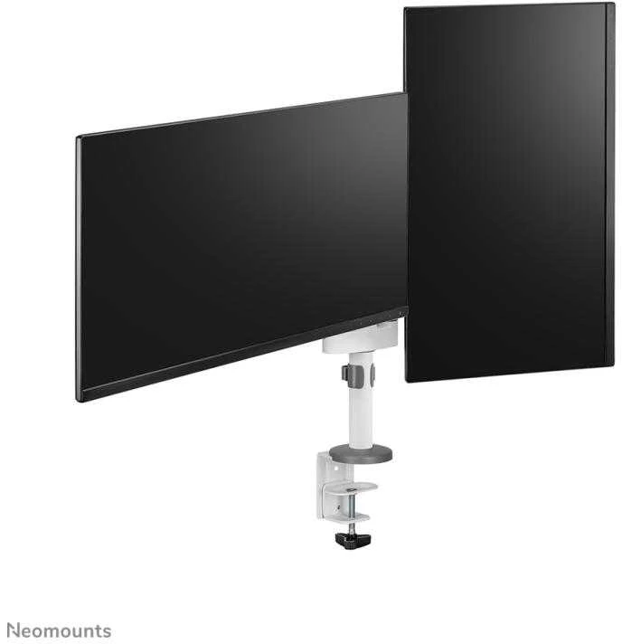 Laikiklis NEOMOUNTS SCREEN STALO MONTAVIMAS DVIEJIEMS MONITORIAMS, Baltas (CLAMP+GROMMET)