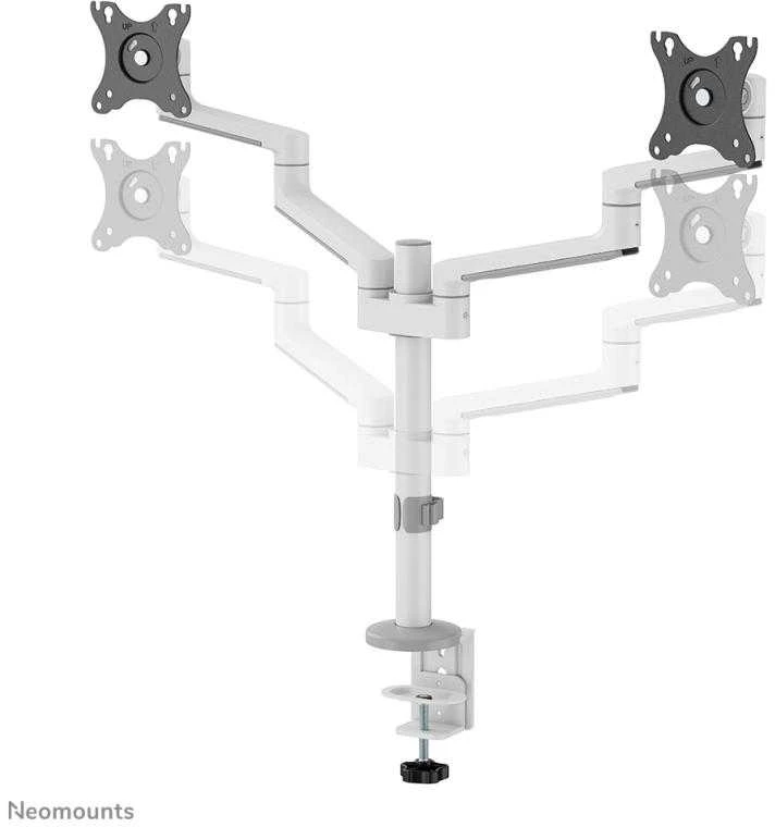Laikiklis NEOMOUNTS SCREEN STALO MONTAVIMAS DVIEJIEMS MONITORIAMS, Baltas (CLAMP+GROMMET)