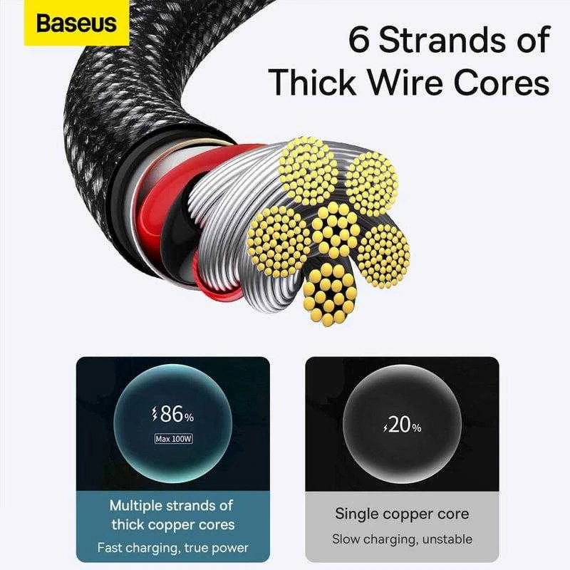 Baseus volframo auksinis kabelis USB prie USB-C, 100 W, 2 m (juodas)