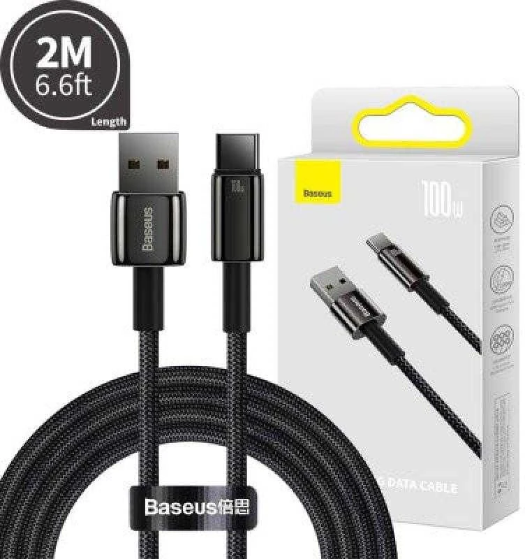 Baseus volframo auksinis kabelis USB prie USB-C, 100 W, 2 m (juodas)