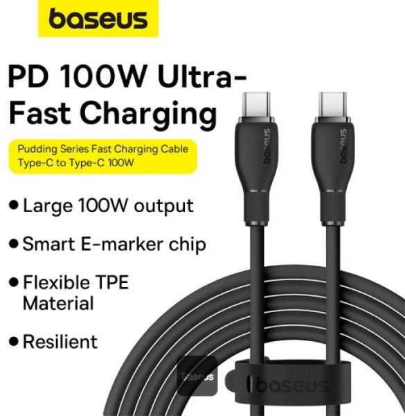 Baseus Pudding serijos USB-C laidas - USB-C 100W 1.2m - Juodas