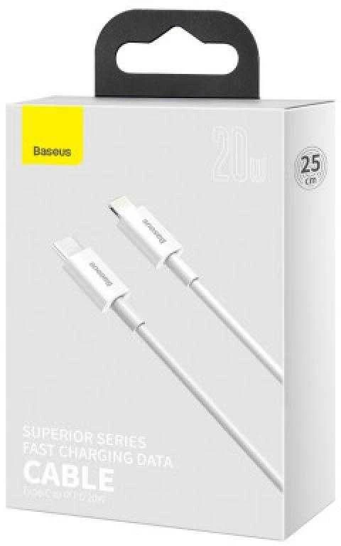 Kabelis Baseus Superior iš Type-C į Lightning PD 20W 0.25m baltas CATLYS-02
