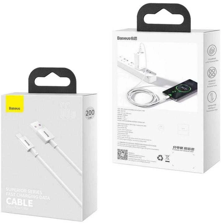 Baseus Superior serijos kabelis USB-C 66W 2m - Baltas