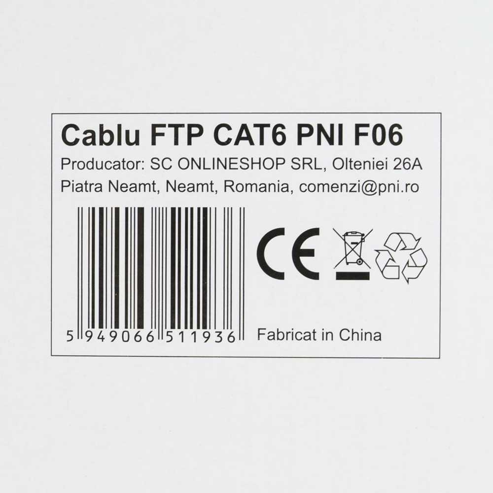 FTP kabelis CAT6 PNI F06 su 4 poromis 1 Gigabit internetui ir stebėjimo sistemoms, ritė 305m