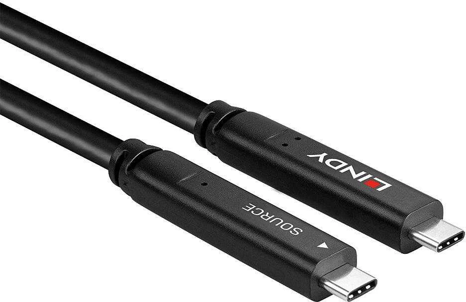 USB Kabelis - LINDY USB 3.2 5Gbps ir DP 1.4 Type C Hibridinis Laidas, 4K30Hz Vaizdas, 60W, 10 m, Juodas