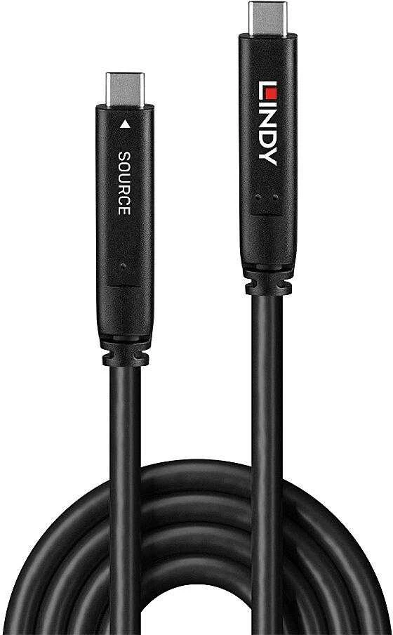 USB Kabelis - LINDY USB 3.2 5Gbps ir DP 1.4 Type C Hibridinis Laidas, 4K30Hz Vaizdas, 60W, 10 m, Juodas