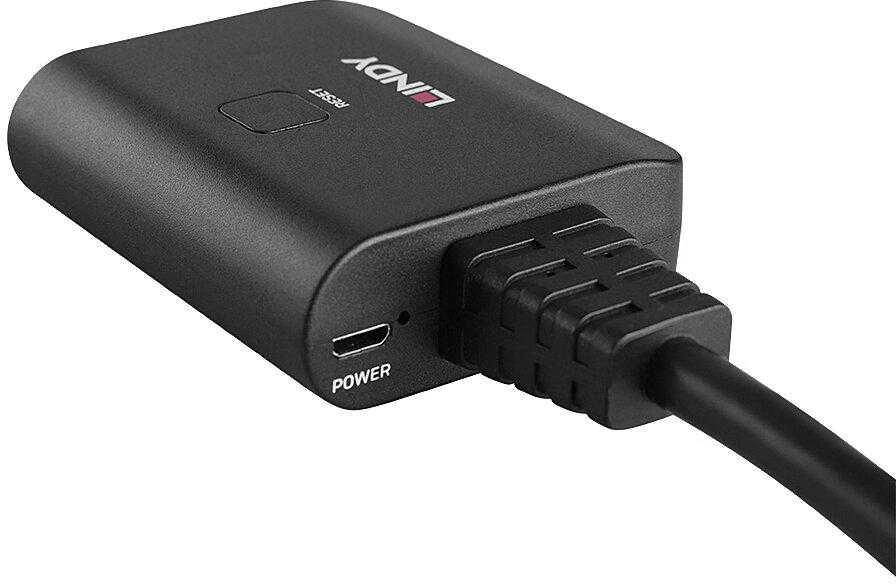 HDMI Skirstytuvas - LINDY 2 Prievadų HDMI Skirstytuvas, 4K60, 18Gbps, Atstatymo Mygtukas, Juodas