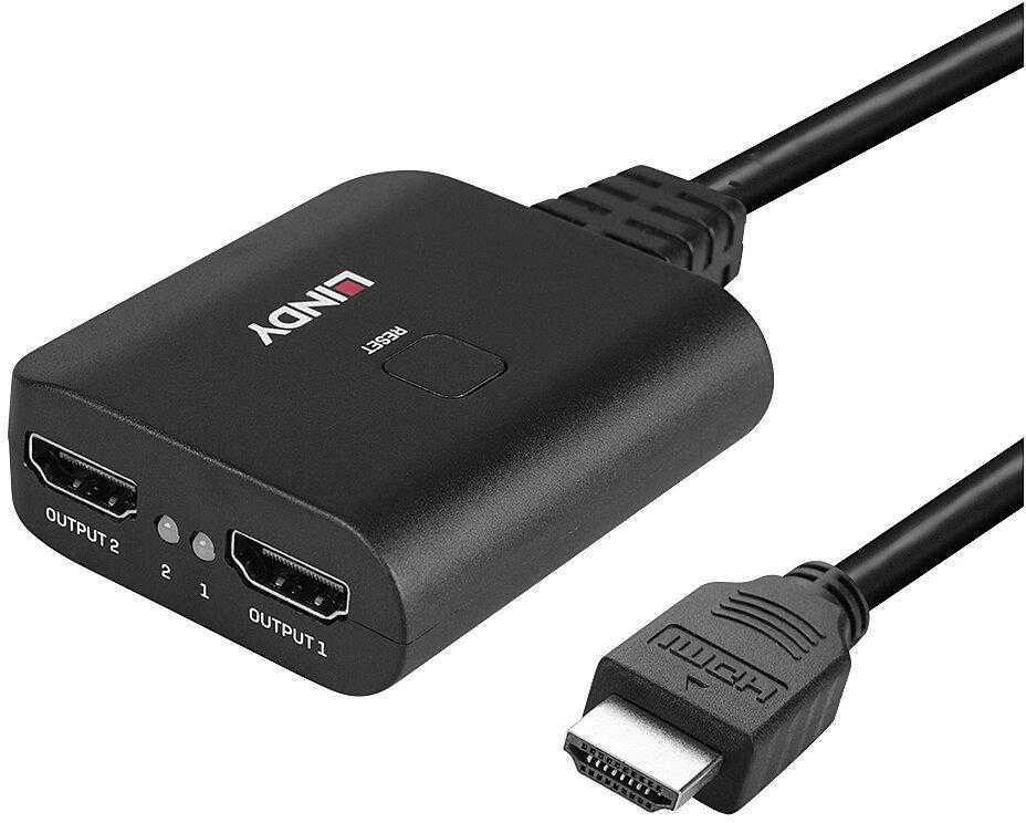 HDMI Skirstytuvas - LINDY 2 Prievadų HDMI Skirstytuvas, 4K60, 18Gbps, Atstatymo Mygtukas, Juodas