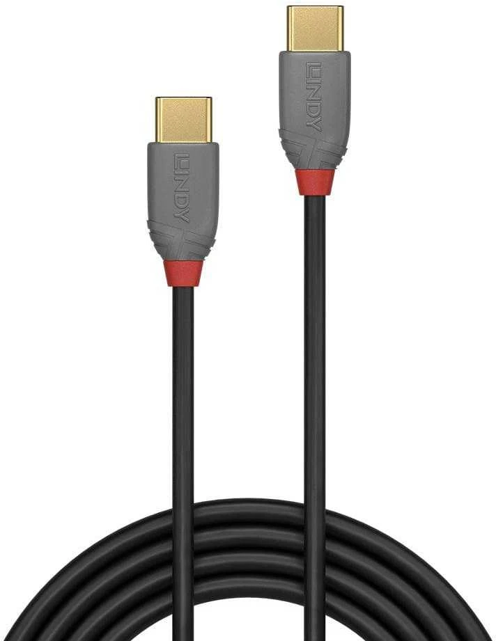USB Kabelis - LINDY Anthra Line USB 2.0 Type C Laidas M/M, 60W PD, 2 m, Juodas