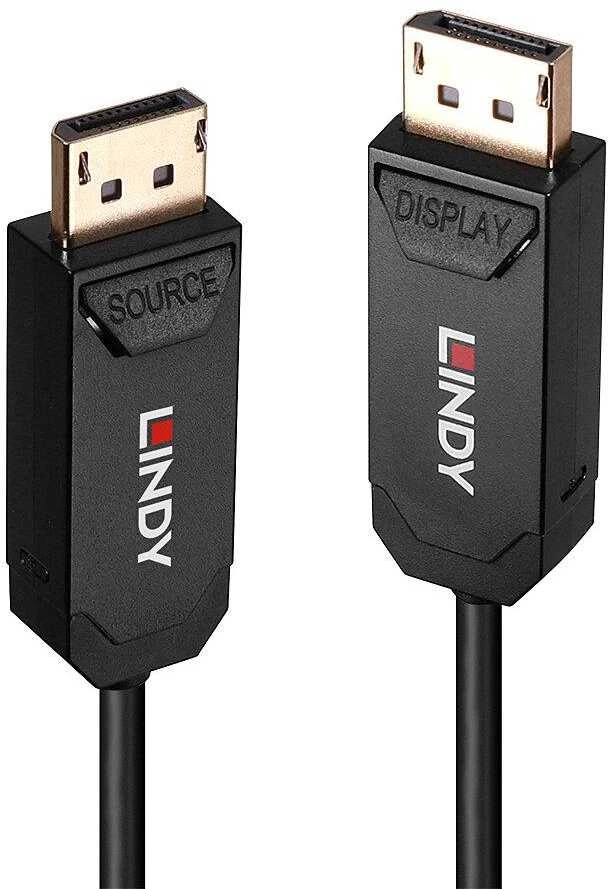 DisplayPort Kabelis - LINDY Šviesolaidinis Hbridinis DisplayPort 2.0 UHBR10 Kabelis, M/M, 50 m, Juodas
