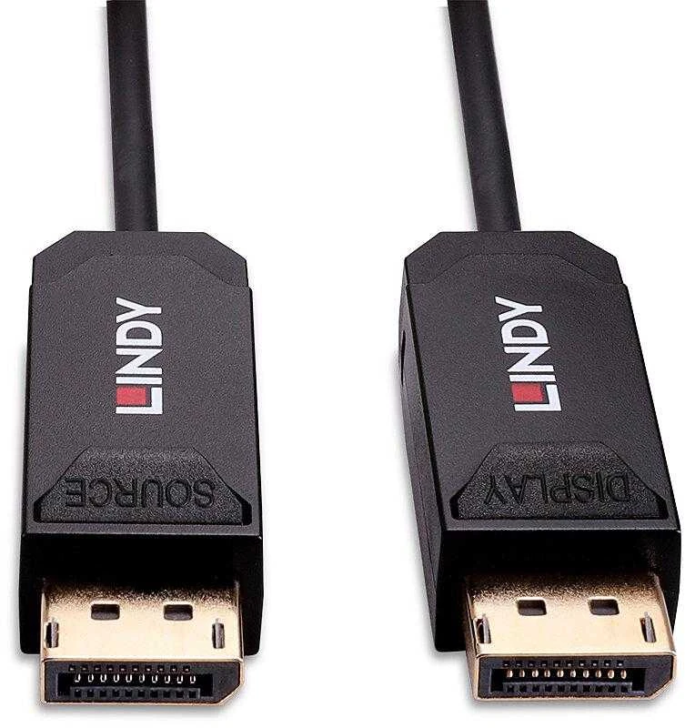 LINDY DisplayPort kabelio antgaliai su SOURCE ir DISPLAY žymomis
