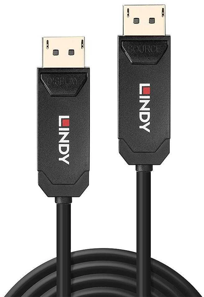 DisplayPort Kabelis - LINDY Šviesolaidinis Hbridinis DisplayPort 2.0 UHBR10 Kabelis, M/M, 50 m, Juodas