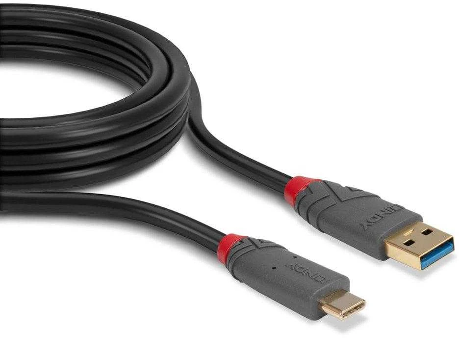 USB Kabelis - LINDY Anthra Line USB 3.2 Type A į C Laidas M/M, 10Gbps, 1 m, Juodas