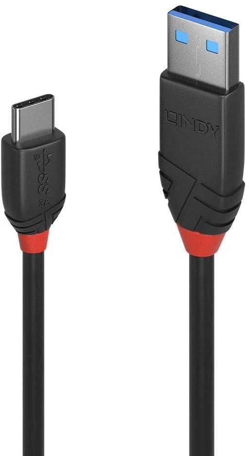 USB Kabelis - LINDY Juodas Line USB 3.2 Type A į C Laidas, M/M, 10Gbps, 15W, 0.5 m, Juodas