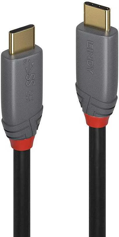USB Kabelis - LINDY Anthra Line USB 3.2 Type C į C Laidas, M/M, 20Gbps, 100W PD, 2 m, Juodas
