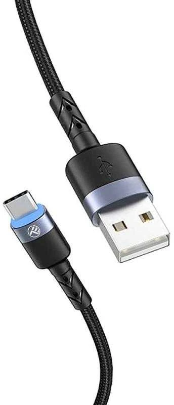 Tellur USB-A į USB-C LED įkrovimo ir duomenų kabelis, 1,2 m, juodas
