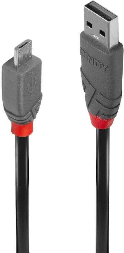 USB Kabelis - LINDY Anthra Line USB 2.0 Type A į Micro-B Laidas M/M, 2 m, Juodas