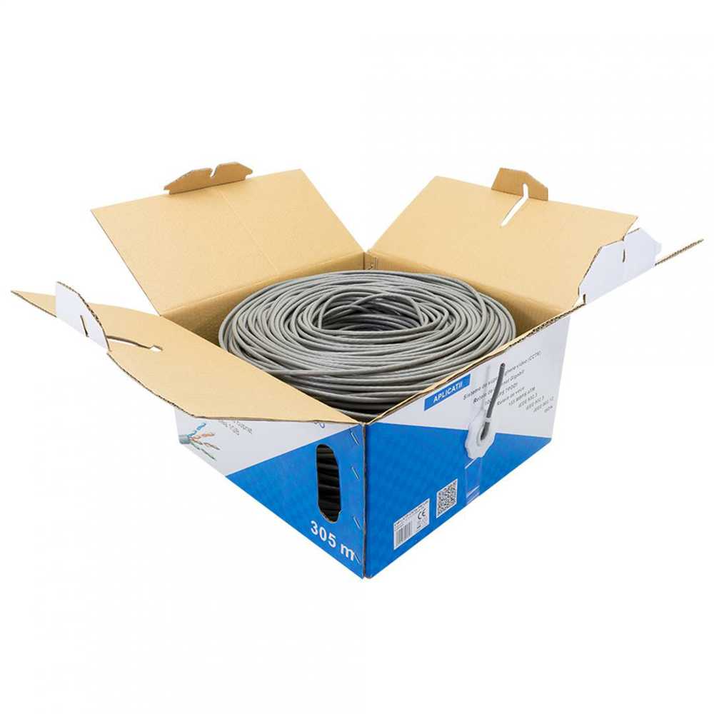 CAT6e UTP kabelis PNI U06 su 4 poromis internetui 1 Gigabit ir stebėjimo sistemoms, ritė 305m
